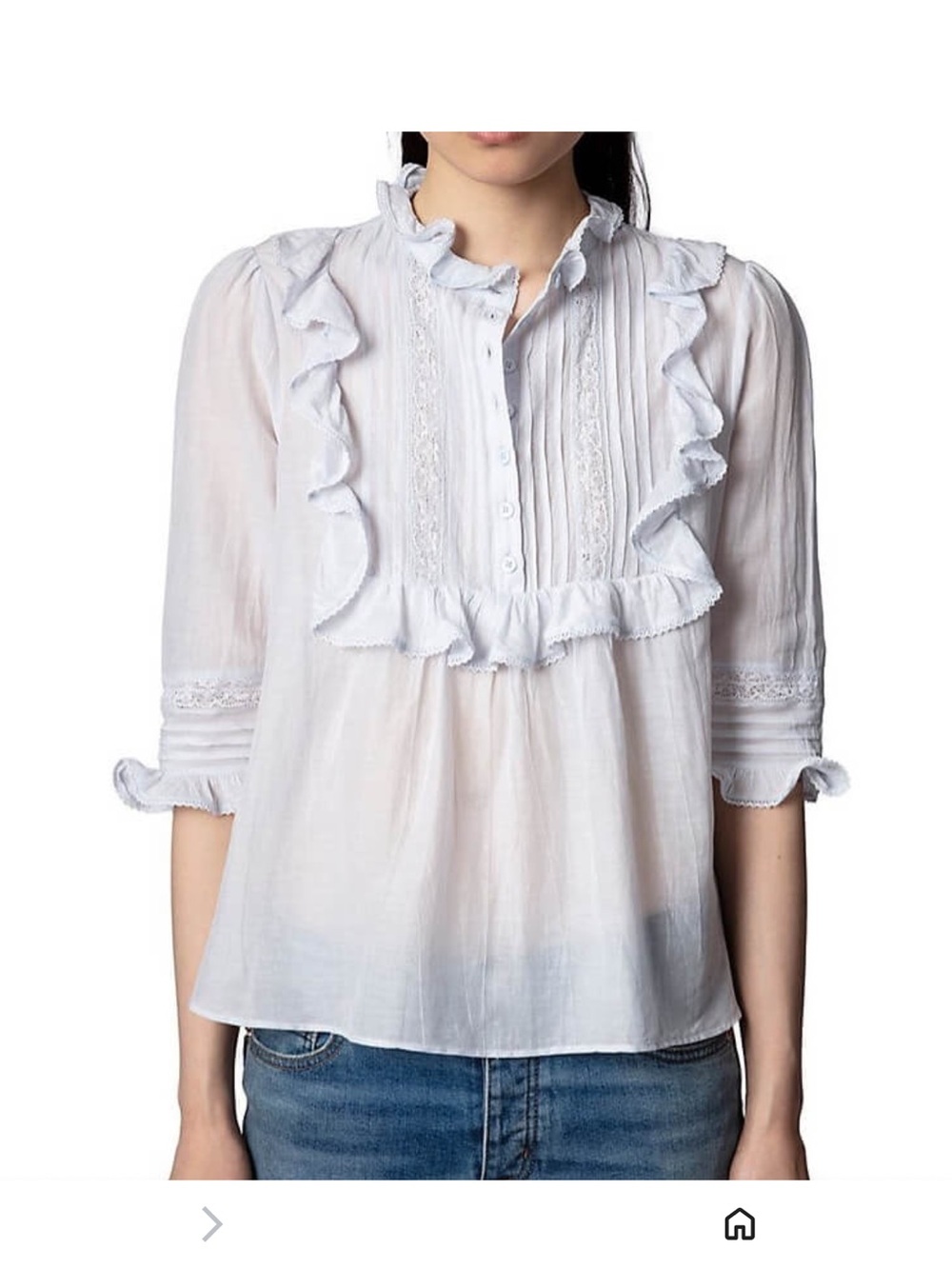 Zadig & Voltaire TIX Cie Blue Ruffled Pintuck Lace Blouse Size L